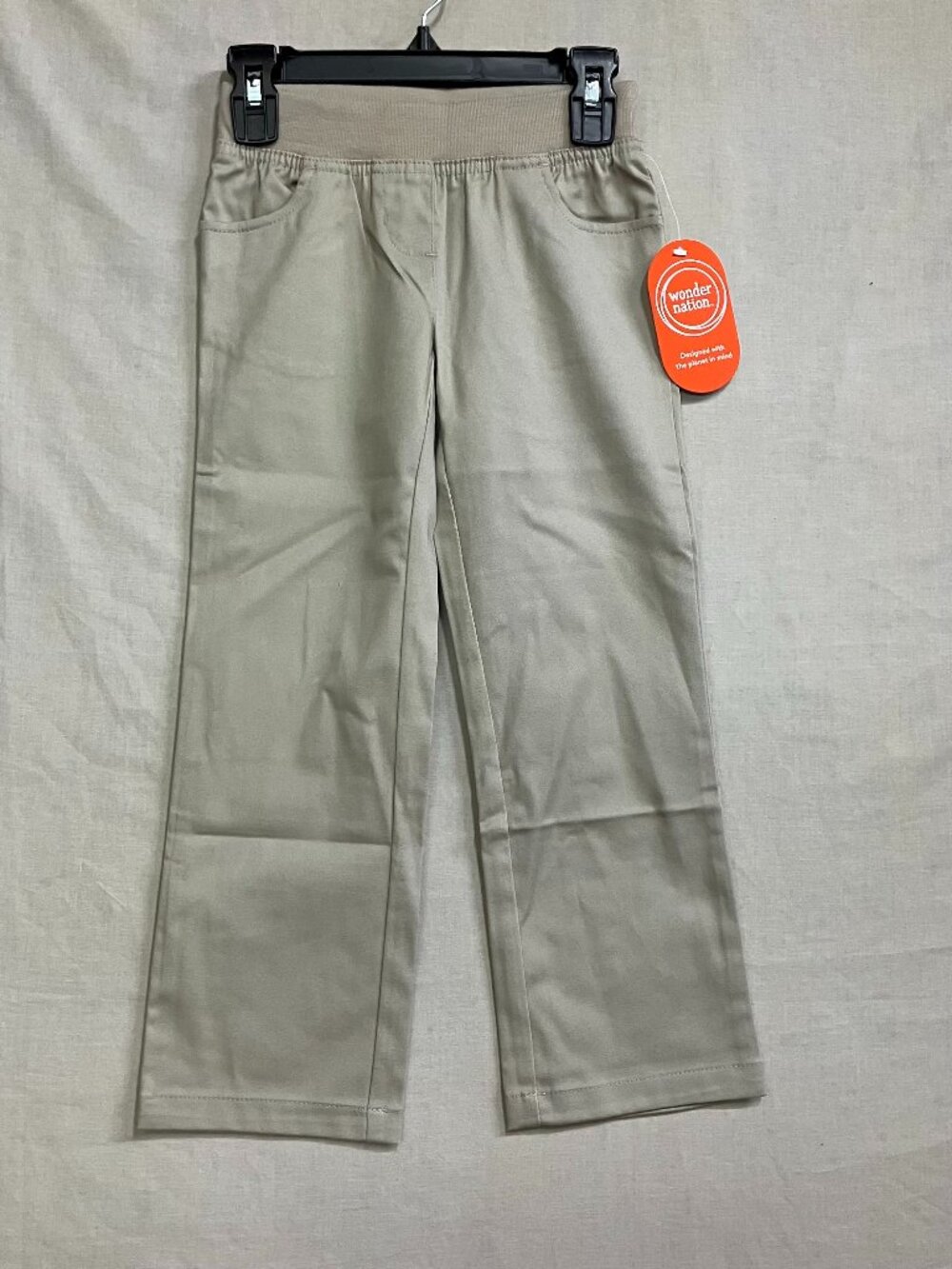 Wonder Nation Straight Fit Pull On Pants Girls Size 5 Warm Beige Elastic Waist